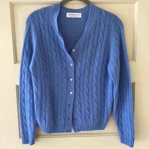 NWOT Johnston of Elgin 100% Cashmere Blue Cardigan - Picture 1 of 4